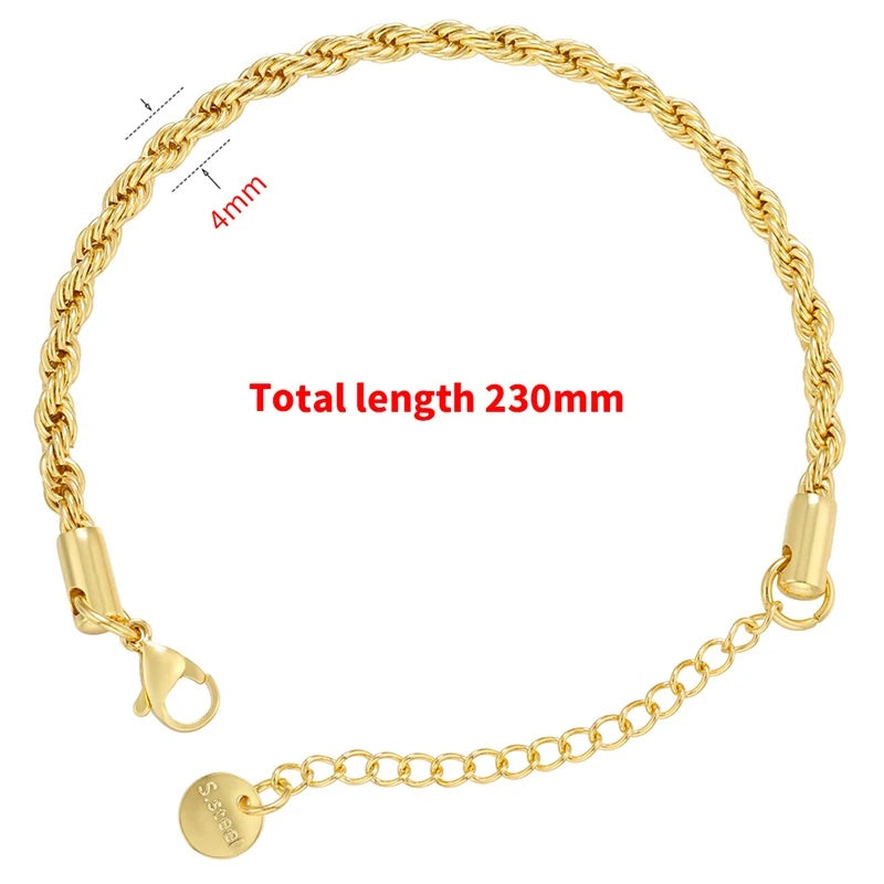 1PCS Stainless Steel Bracelets Boho Gold-color Thick/Thin Fashion Punk Twist Bracelet