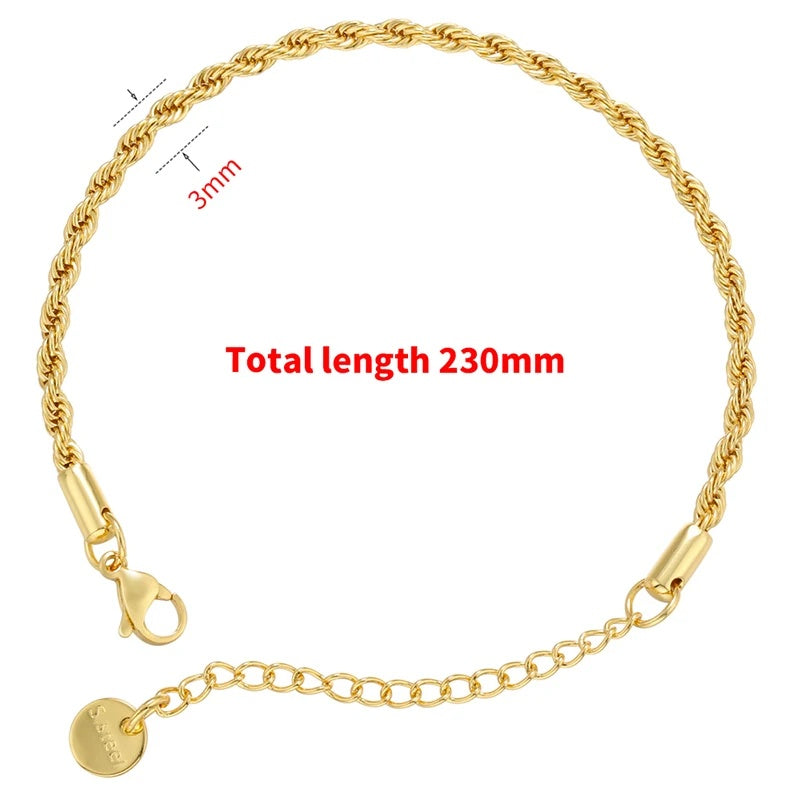 1PCS Stainless Steel Bracelets Boho Gold-color Thick/Thin Fashion Punk Twist Bracelet