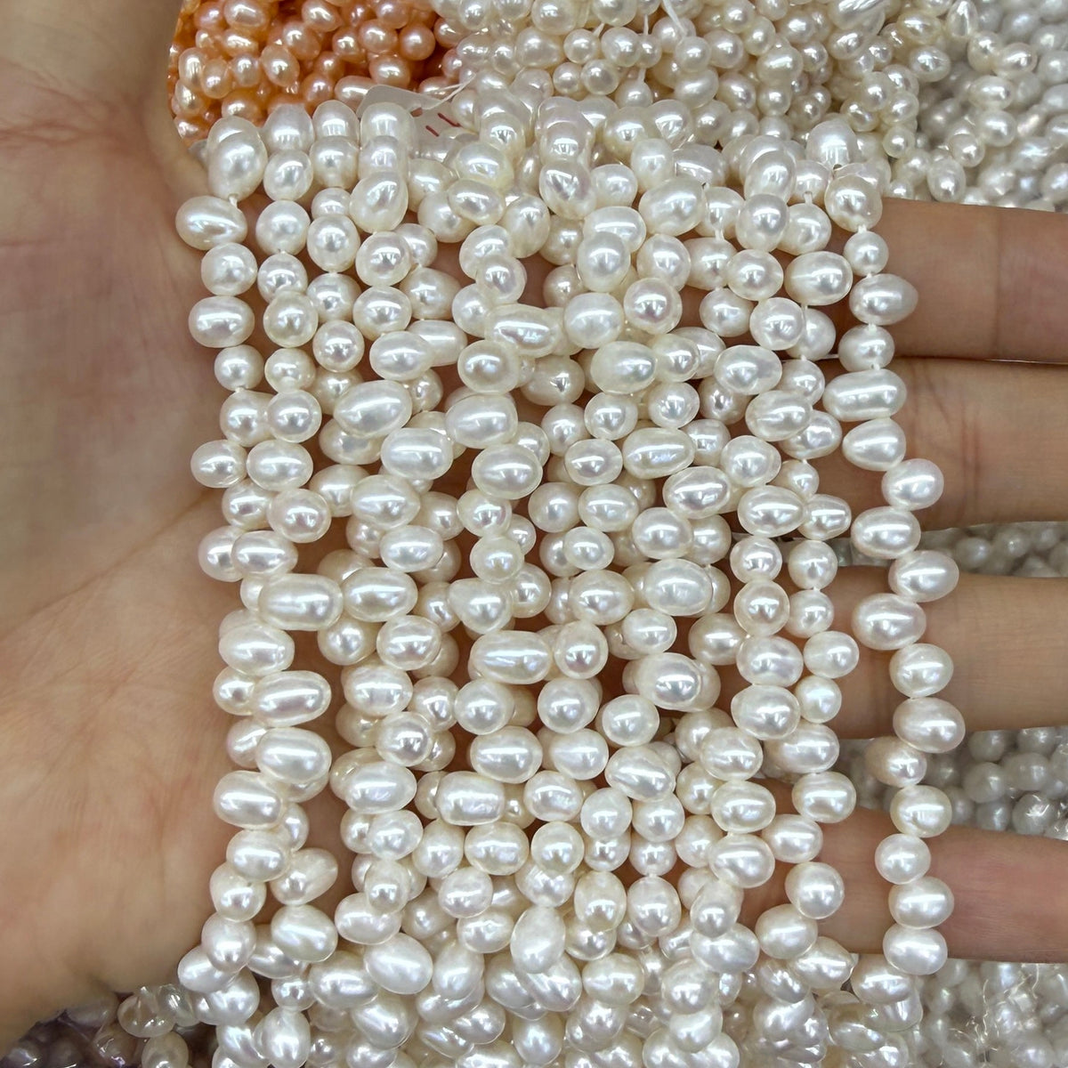 4x6mm Rice Cross Drilled Freshwater Pearl Beads