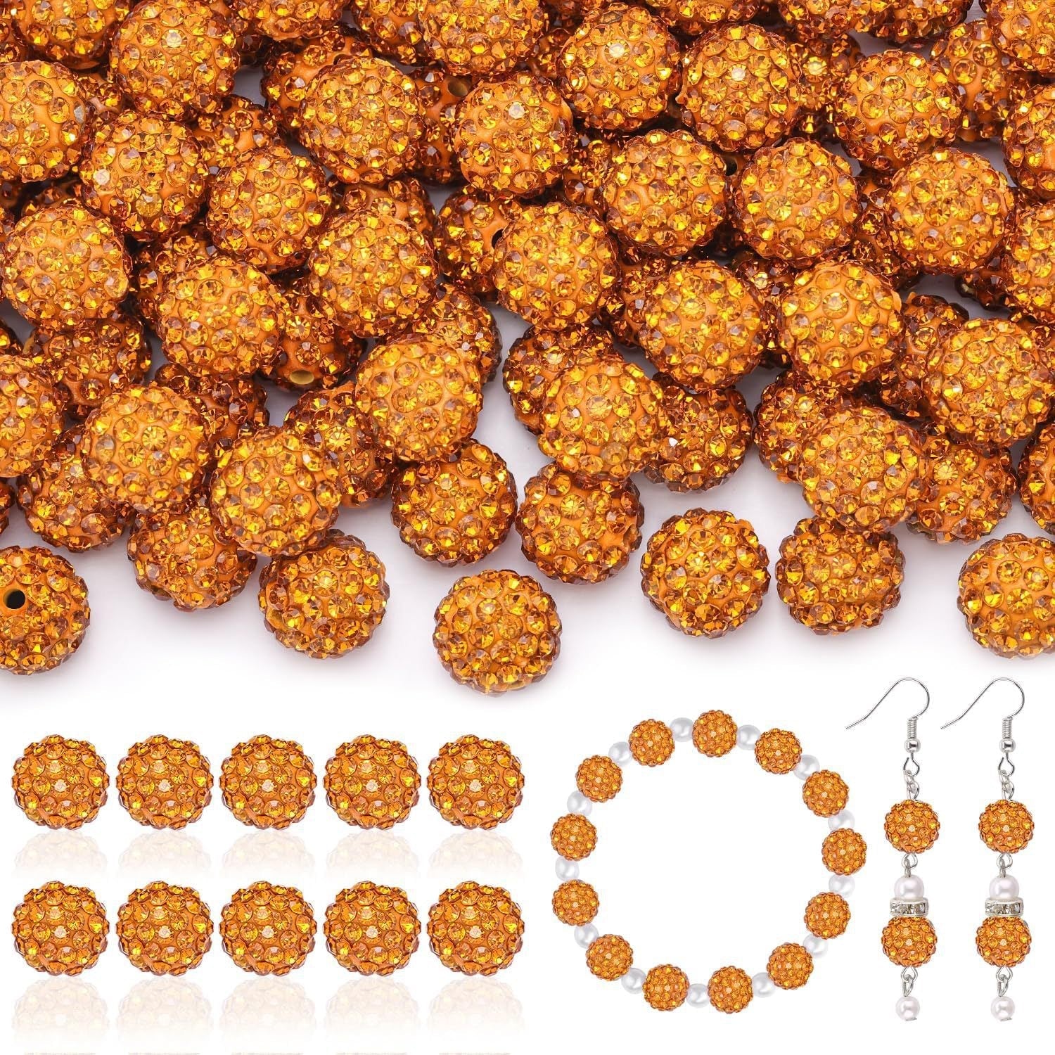 100pcs 10mm Rhinestone Beads Shiny Round Disco Ball Beads Bulk, Sparkle Crystal Clay