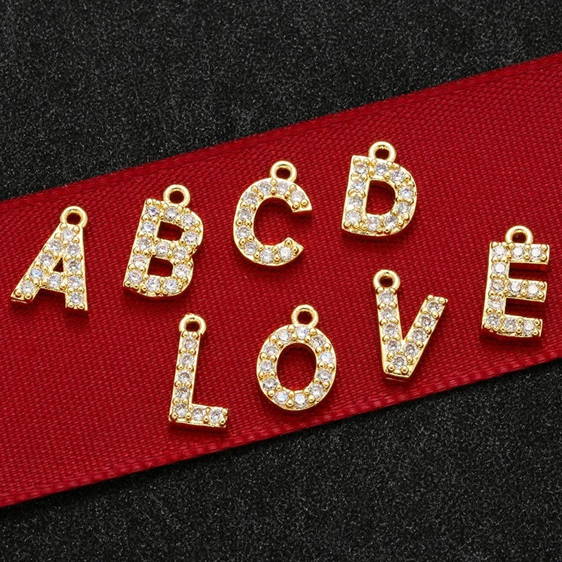 1PCS  Brass Cubic Zirconia 26 Letter Charms Pendants