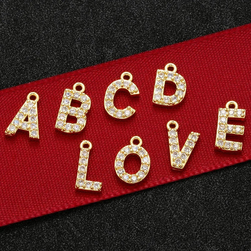 1PCS  Brass Cubic Zirconia 26 Letter Charms Pendants