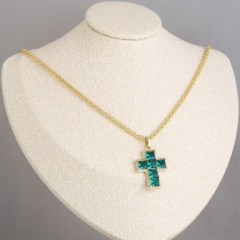 1Pcs Cross Pendants Brass Cubic Zirconia Cross Charms Necklaces