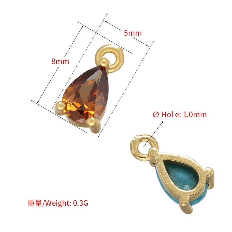 1PCS Brass CZ Water Drop Charms Pendants