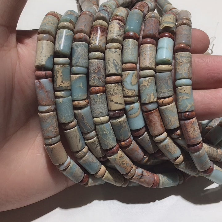 Cylinder Tube Shape Snake Skin Jasper Beads