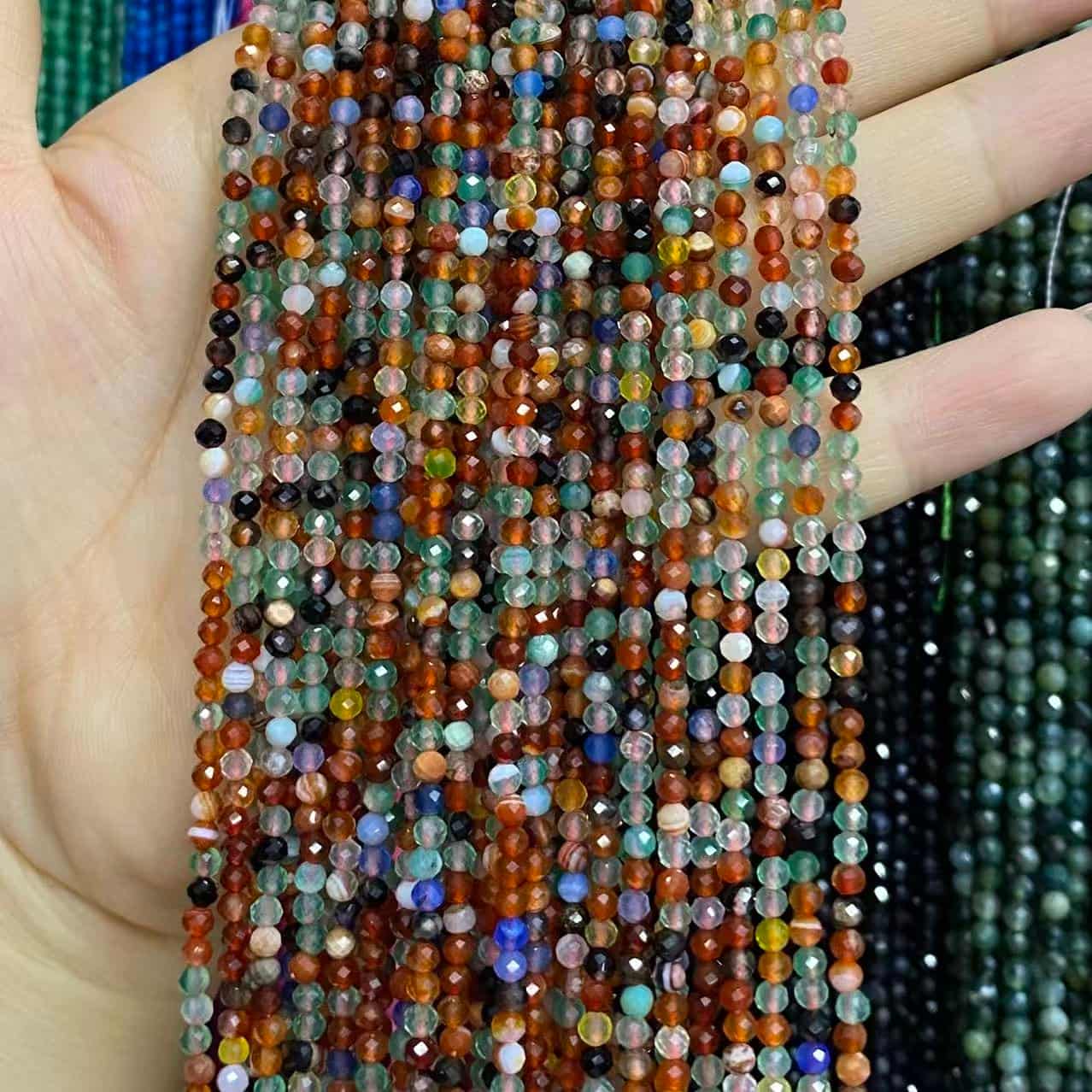 Tiny Round Faceted Beads Gemstone/Quartz/Jasper/Agate 2mm 3mm 4mm