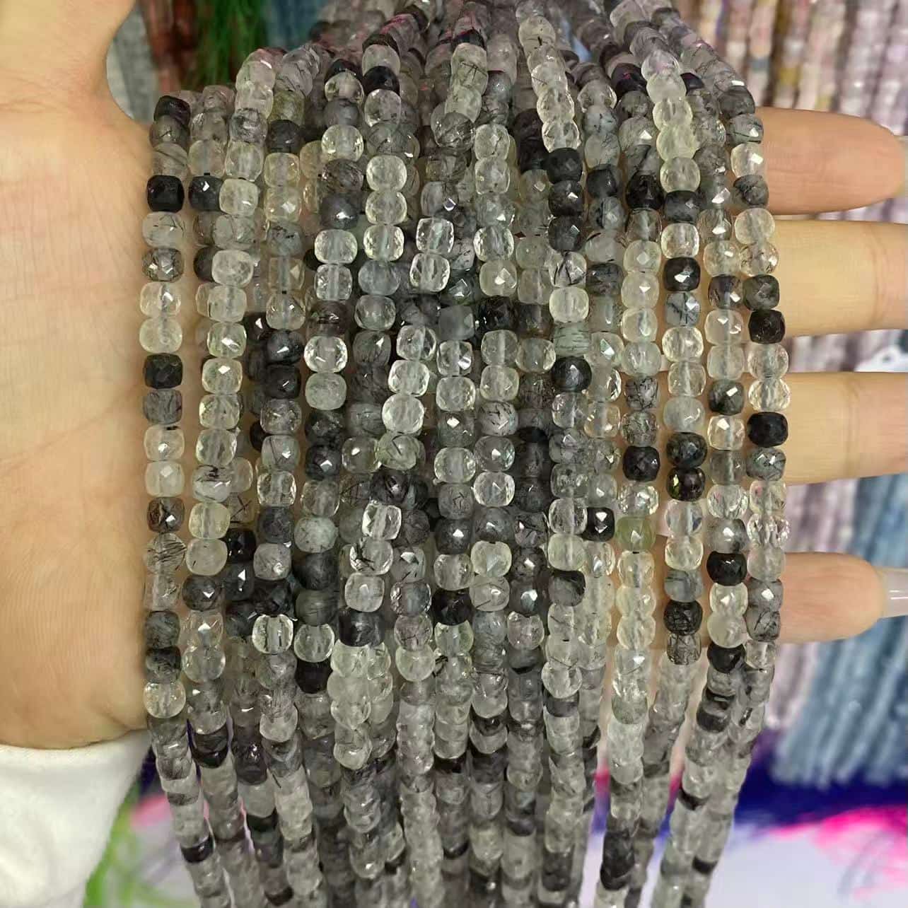 Square Faceted Beads 4-5MM Gemstone/Quartz/Jasper/Agate