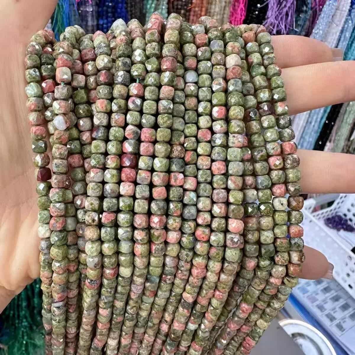 Square Faceted Beads 4-5MM Gemstone/Quartz/Jasper/Agate