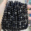 Round Silver Obsidian Beads