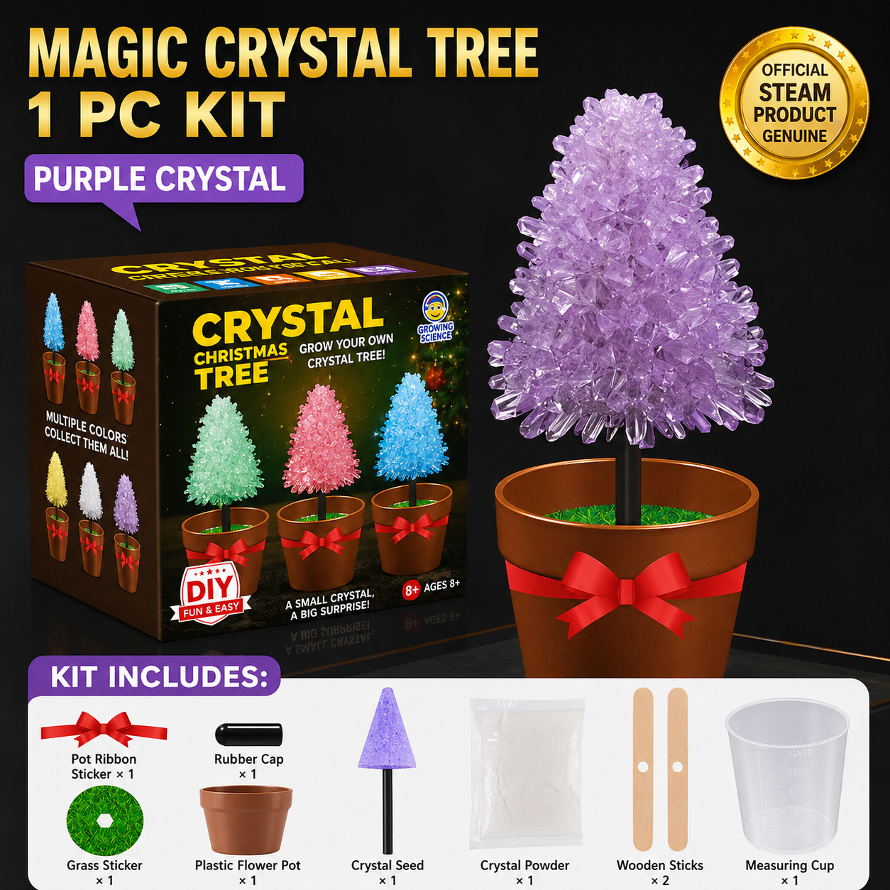 Crystal Growing Kit with 6 Crystals for science experiment, steam learning, birthday gift