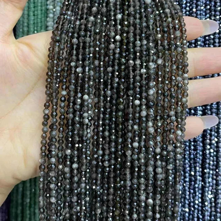 2mm 3mm 4mm Faceted Round Obsidian Beads
