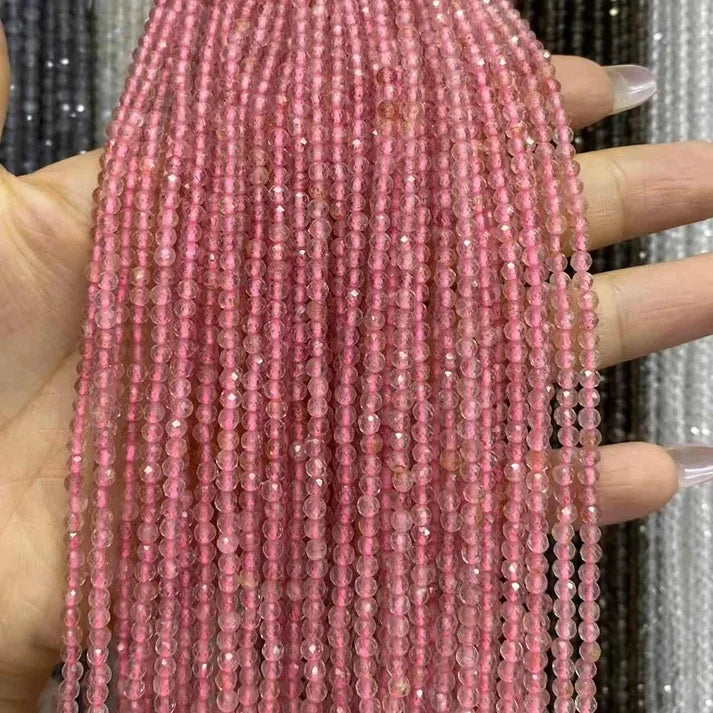 Strawberry Quartz Tiny Faceted Round Beads 2mm 3mm 4mm