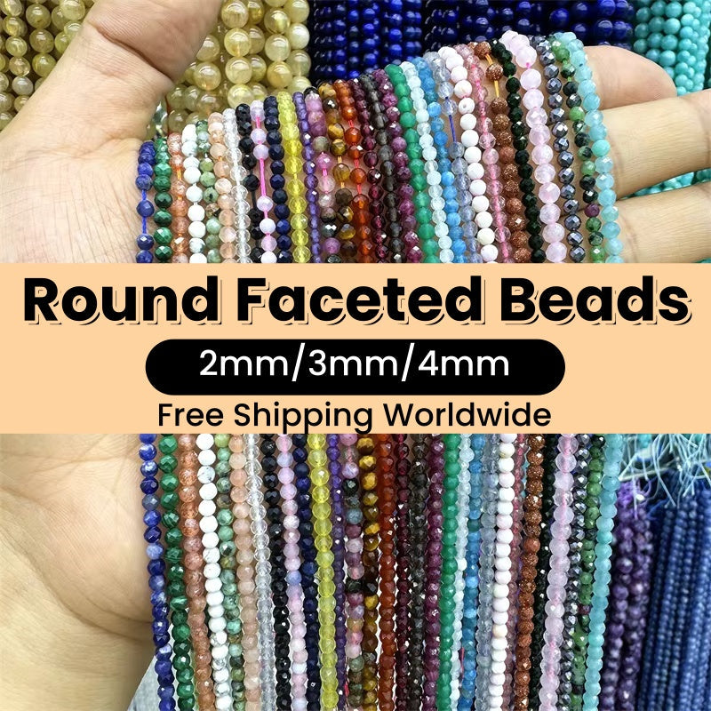 Tiny Round Faceted Beads Gemstone/Quartz/Jasper/Agate 2mm 3mm 4mm