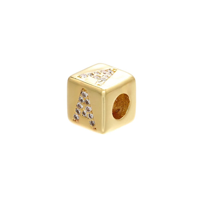 1PCS Gold Color 8x8mm Square A-Z Letter Beads
