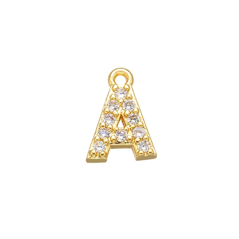1PCS  Brass Cubic Zirconia 26 Letter Charms Pendants
