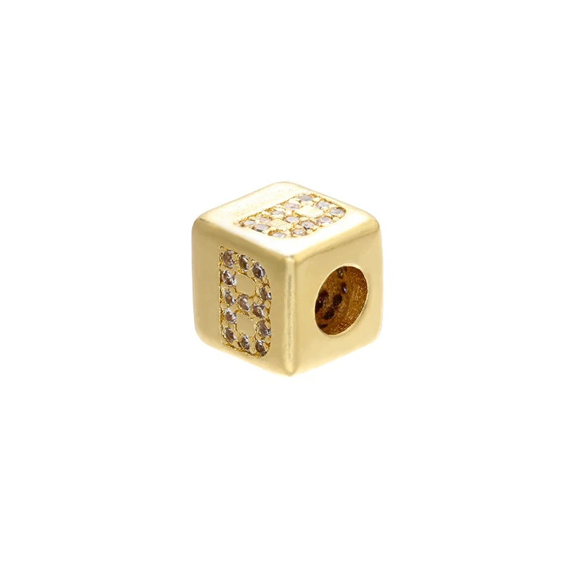 1PCS Gold Color 8x8mm Square A-Z Letter Beads