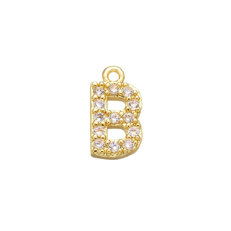 1PCS  Brass Cubic Zirconia 26 Letter Charms Pendants