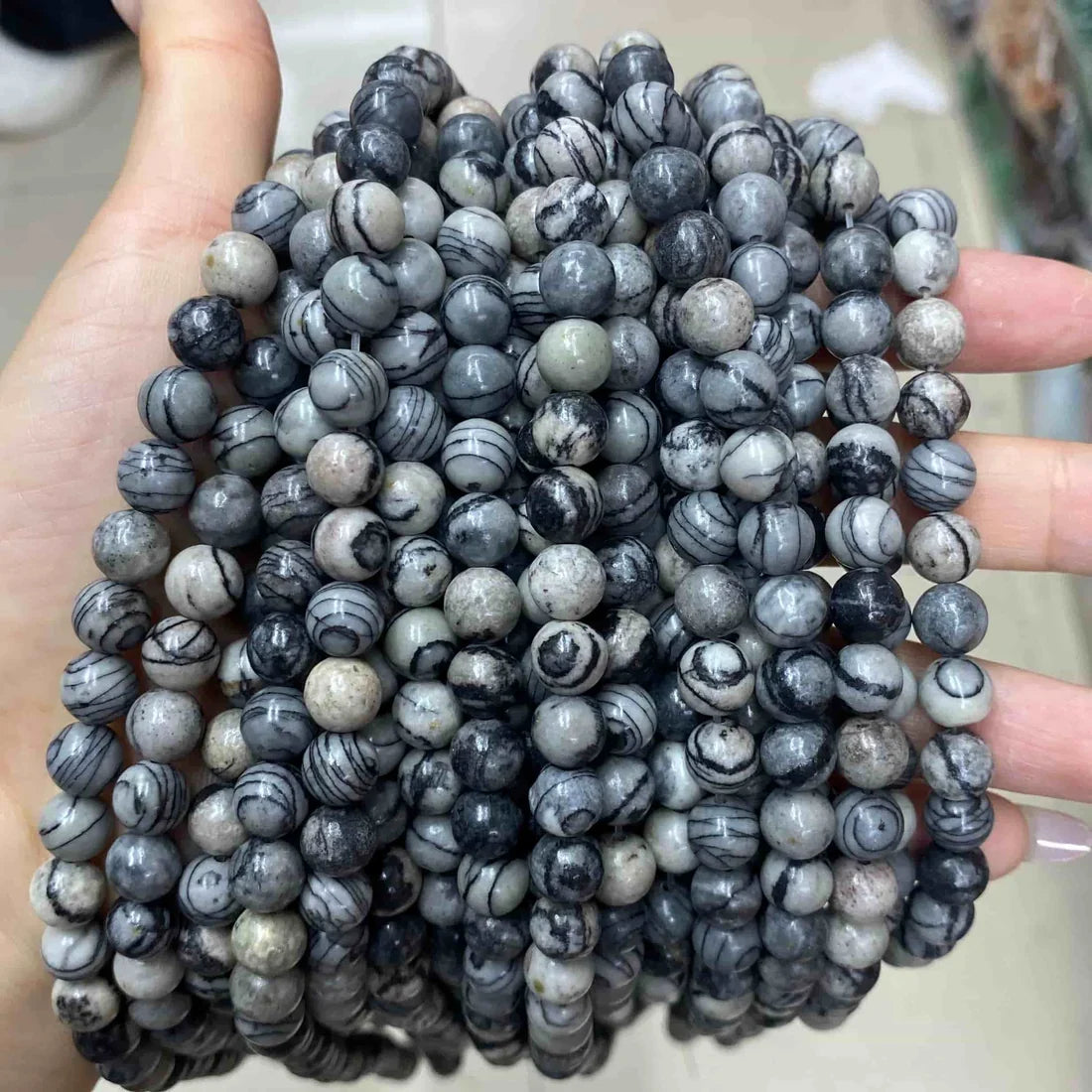 Black Net Jasper Round Smooth Beads 4mm 6mm 8mm 10mm