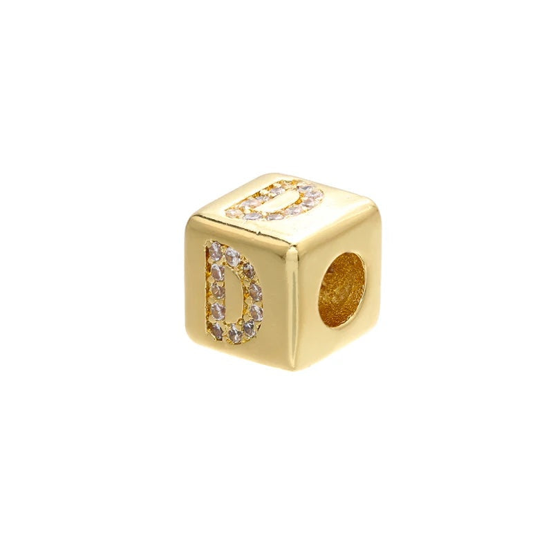 1PCS Gold Color 8x8mm Square A-Z Letter Beads