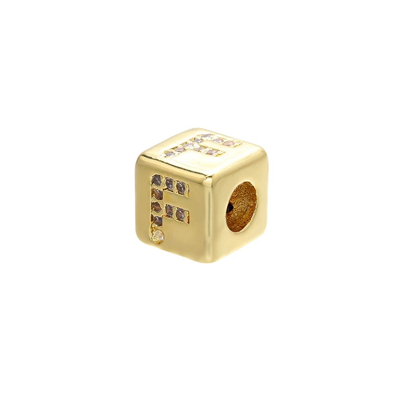 1PCS Gold Color 8x8mm Square A-Z Letter Beads
