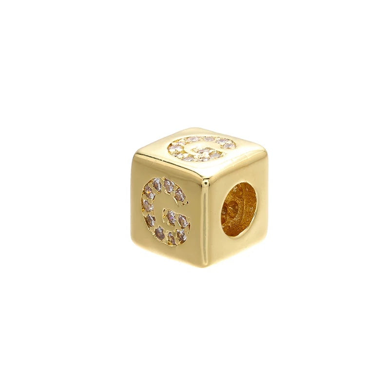1PCS Gold Color 8x8mm Square A-Z Letter Beads