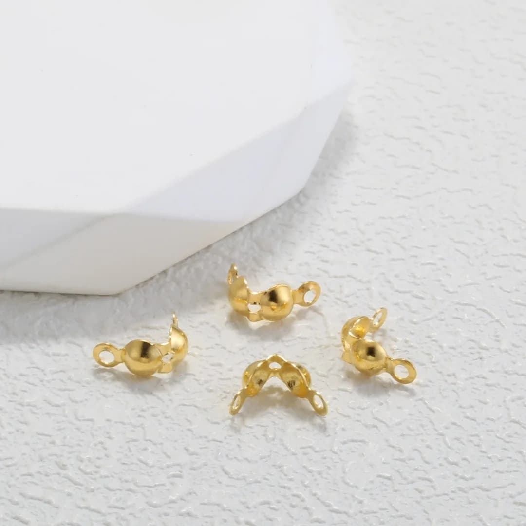 50Pcs 18K Gold Plated Clam Shell Bead Tips Crimp Beads Cover