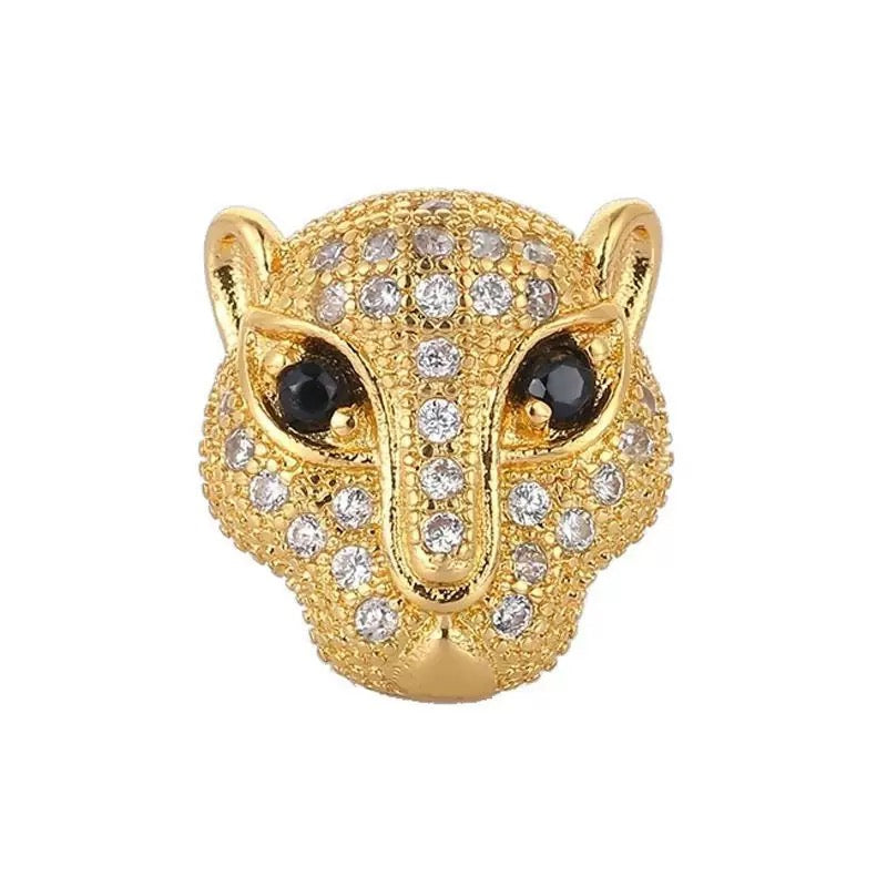 1PCS Brass Cubic Zirconia Leopard Head Beads