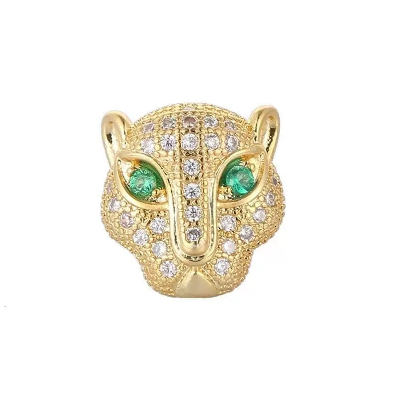 1PCS Brass Cubic Zirconia Leopard Head Beads