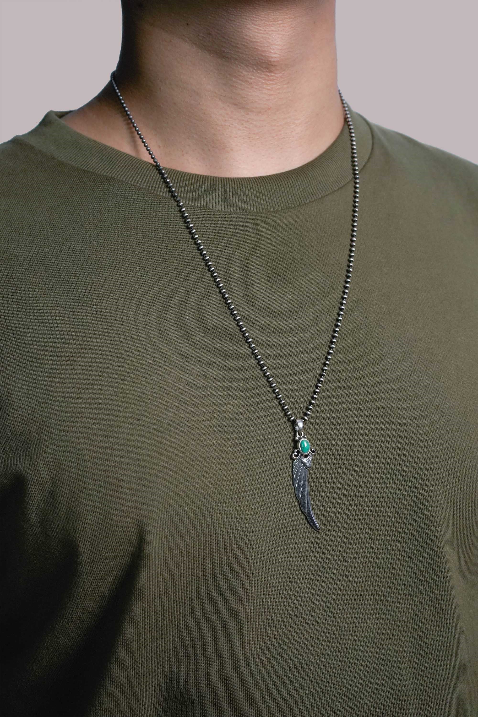 Long Feather Leaf Retro 925 Silver Pendant Takahashi Goro