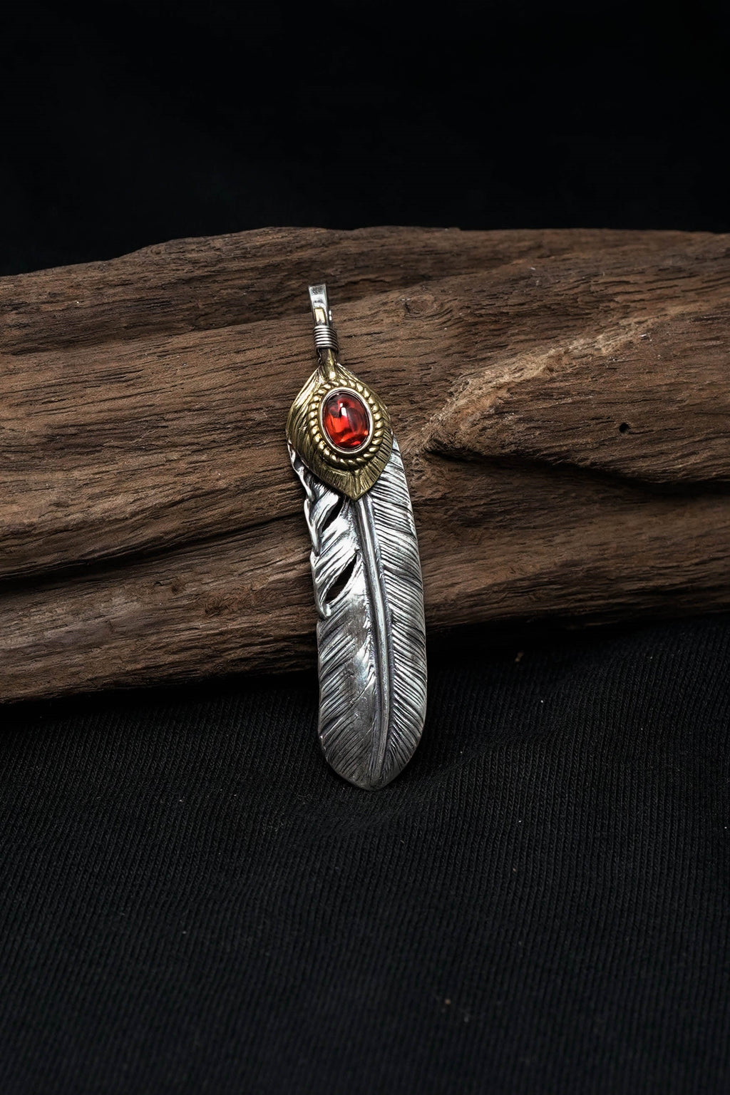 Right Brass Leaf Feather Retro 925 Silver Pendant Japan Takahashi Goro