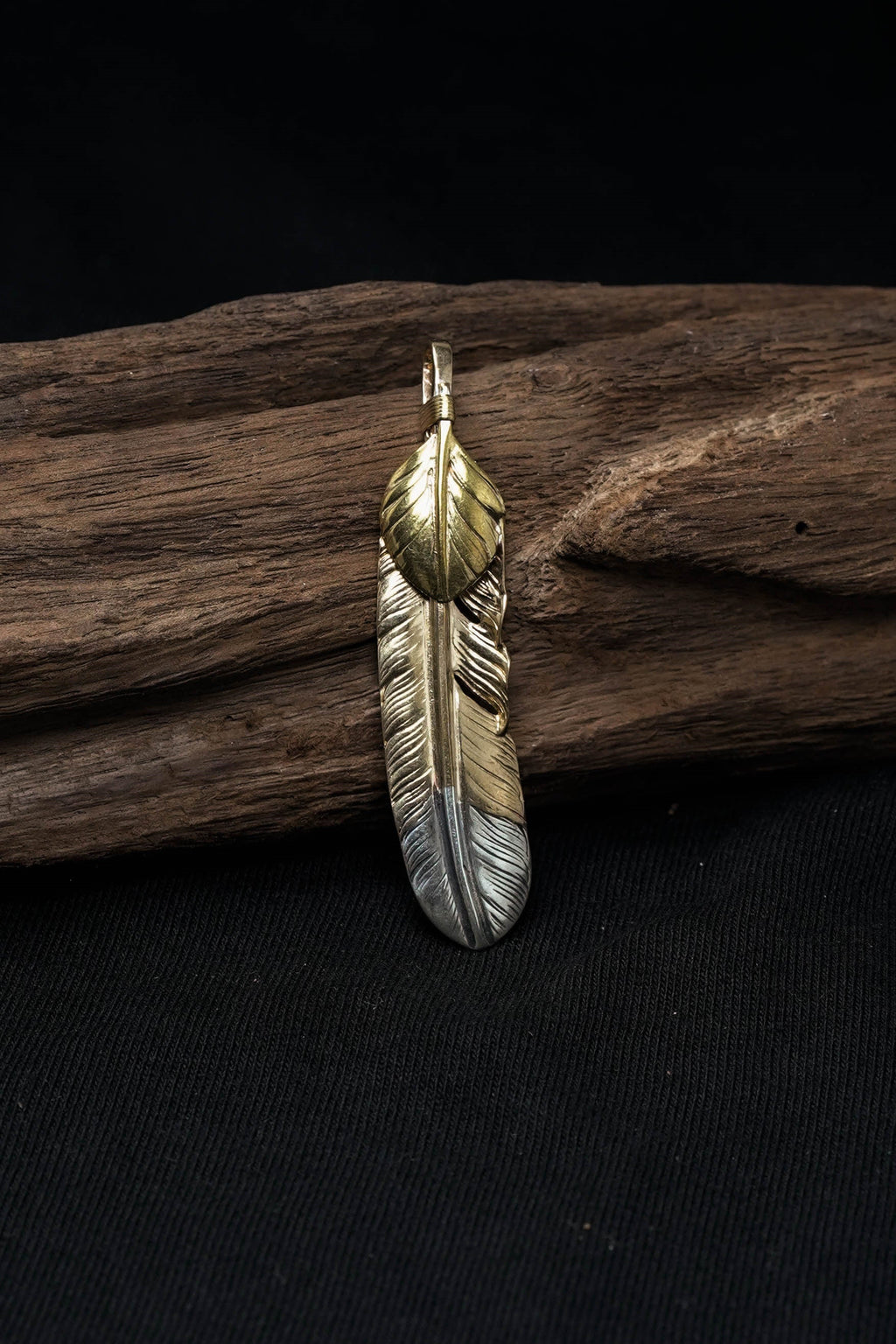 Left Feather Retro 925 Silver Goro Takahashi Pendant with Brass