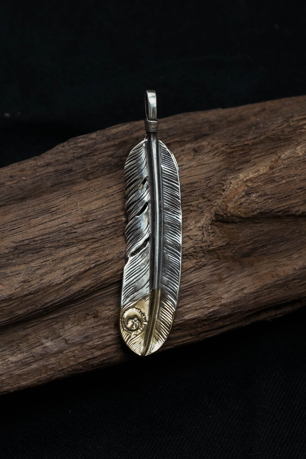 Left John Mayer Necklace Feather Leaf Retro 925 Silver Goro Takahashi Pendant with Brass Turquoise