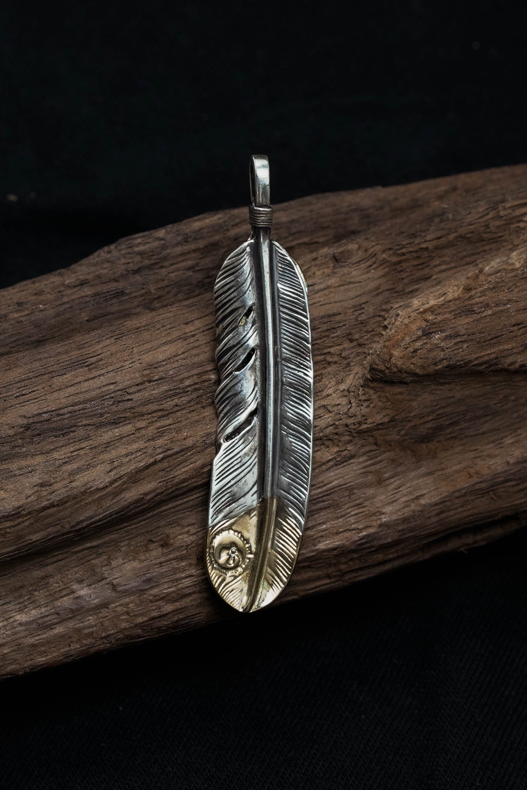 Left John Mayer Necklace Feather Leaf Retro 925 Silver Goro Takahashi Pendant with Brass Turquoise