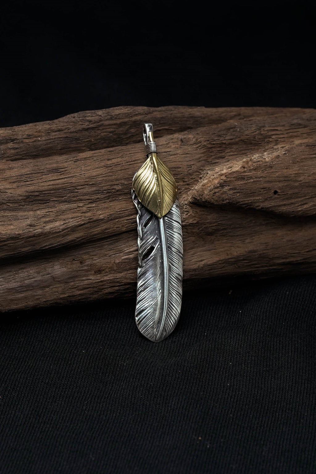 Right Feather Brass Leaf Retro 925 Silver Pendant Japan Takahashi Goro