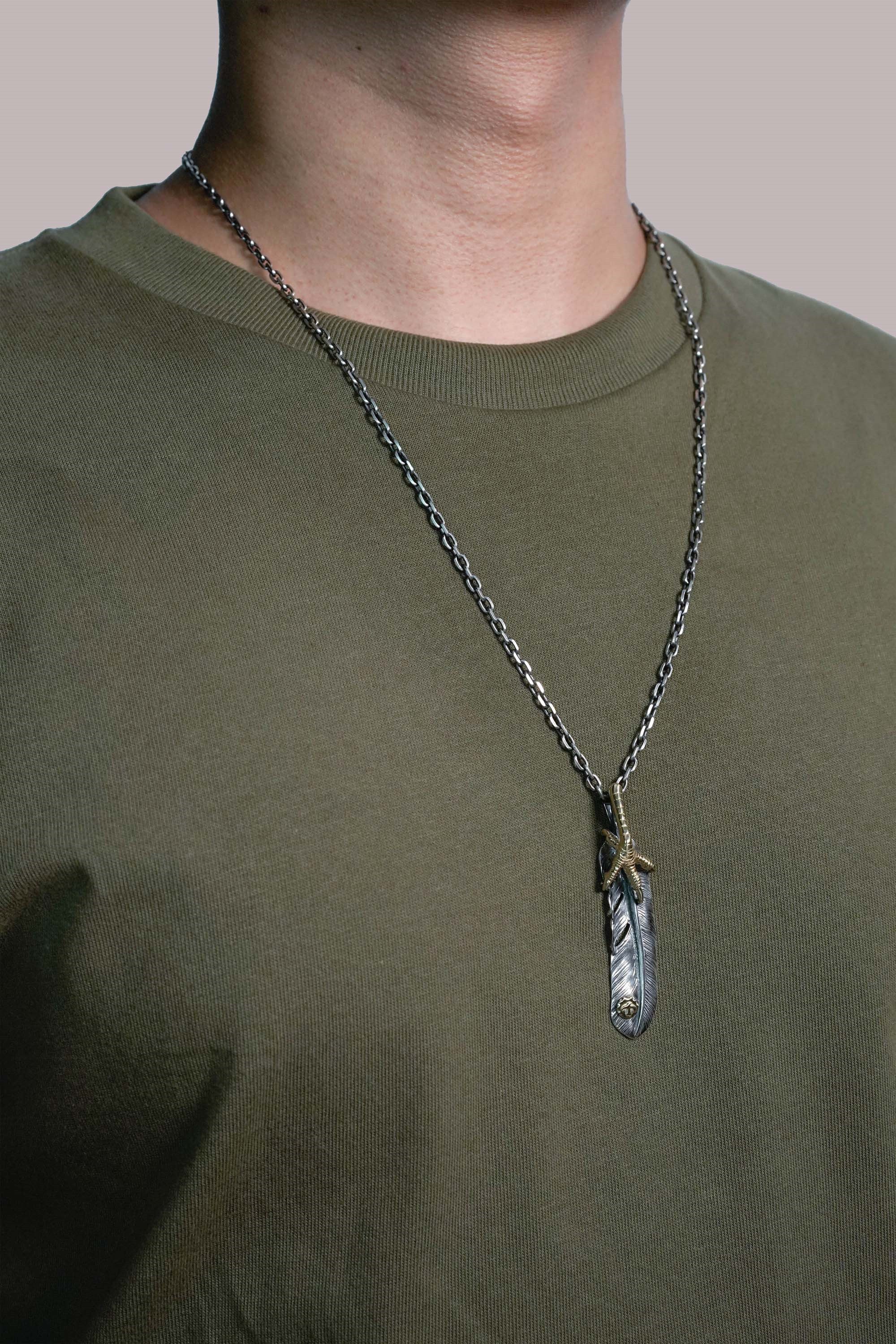 Right Brass Eagle Claw Feather Retro 925 Silver Pendant Japan Takahashi Goro