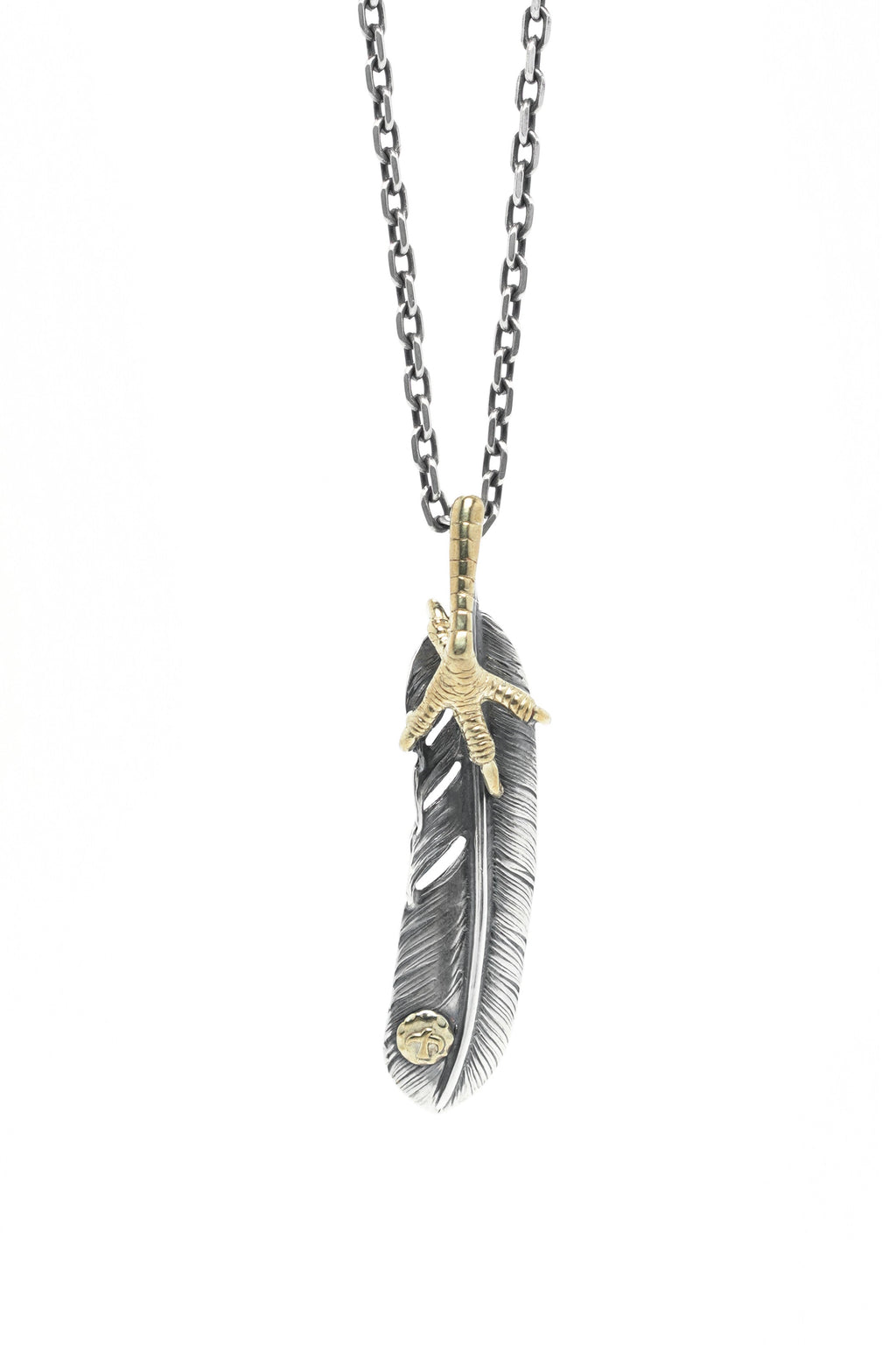 Right Brass Eagle Claw Feather Retro 925 Silver Pendant Japan Takahashi Goro