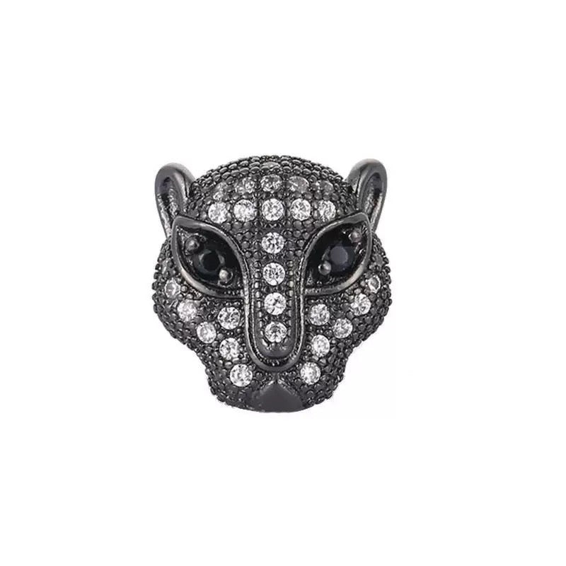 1PCS Brass Cubic Zirconia Leopard Head Beads
