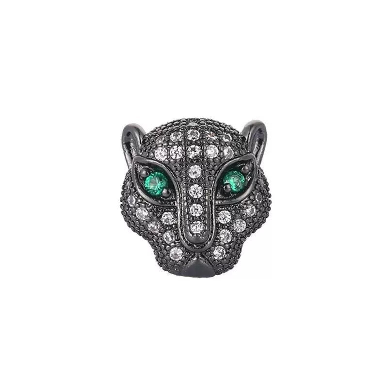 1PCS Brass Cubic Zirconia Leopard Head Beads
