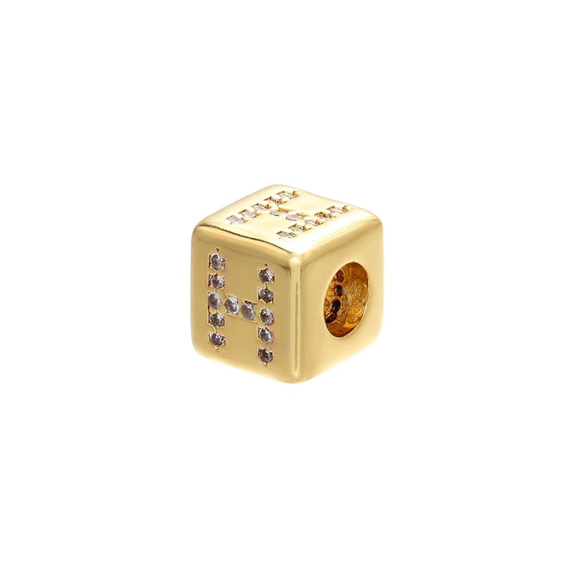 1PCS Gold Color 8x8mm Square A-Z Letter Beads