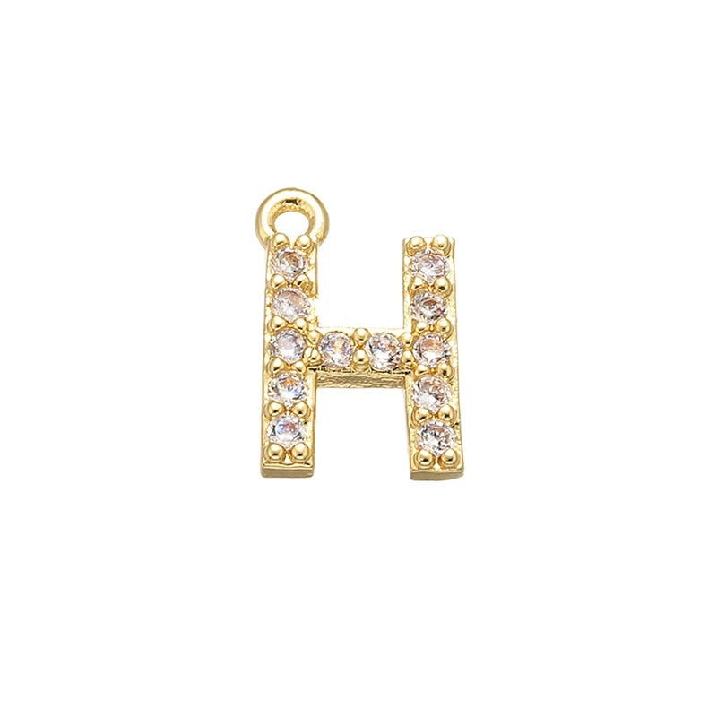 1PCS  Brass Cubic Zirconia 26 Letter Charms Pendants