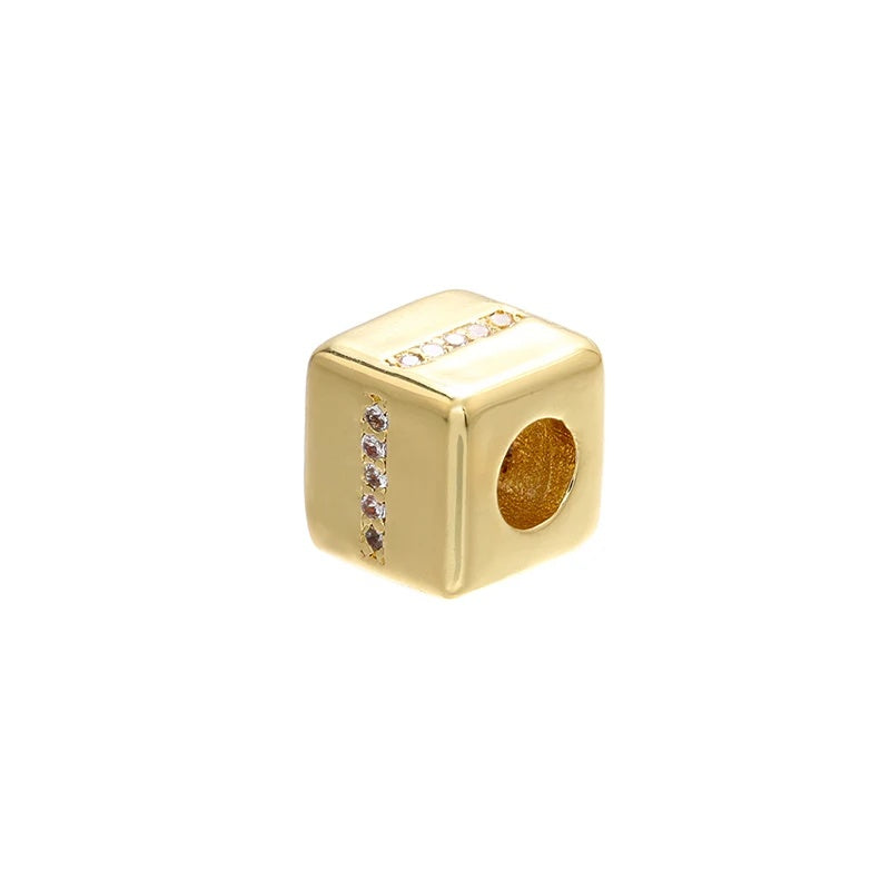1PCS Gold Color 8x8mm Square A-Z Letter Beads
