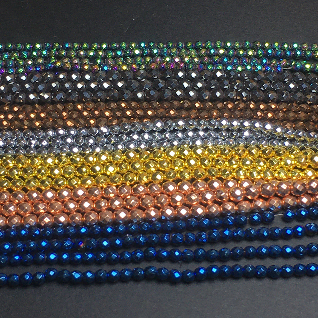 4mm Faceted Round Hematite Beads