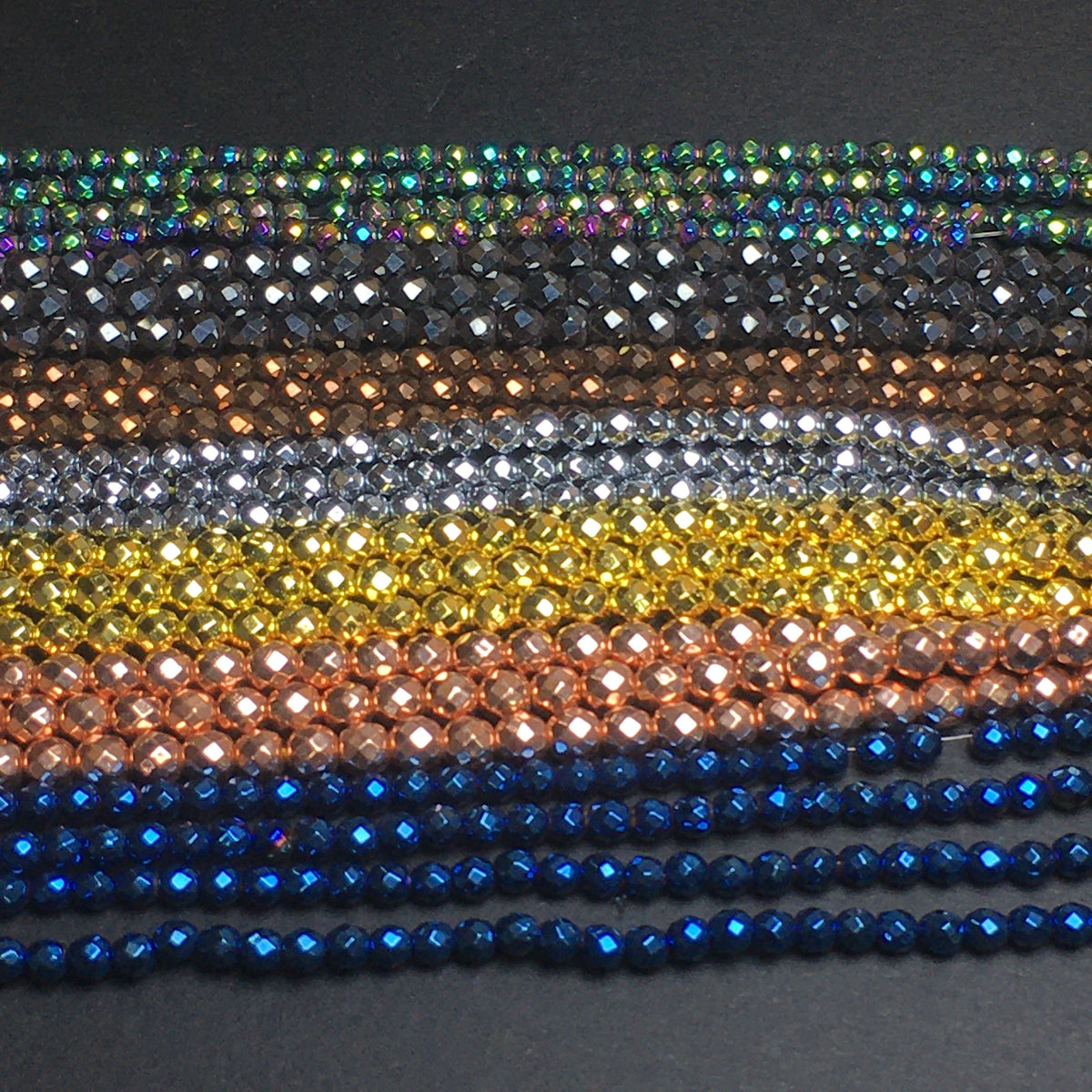 4mm Faceted Round Hematite Beads