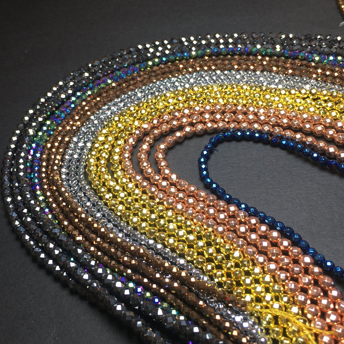 4mm Faceted Round Hematite Beads