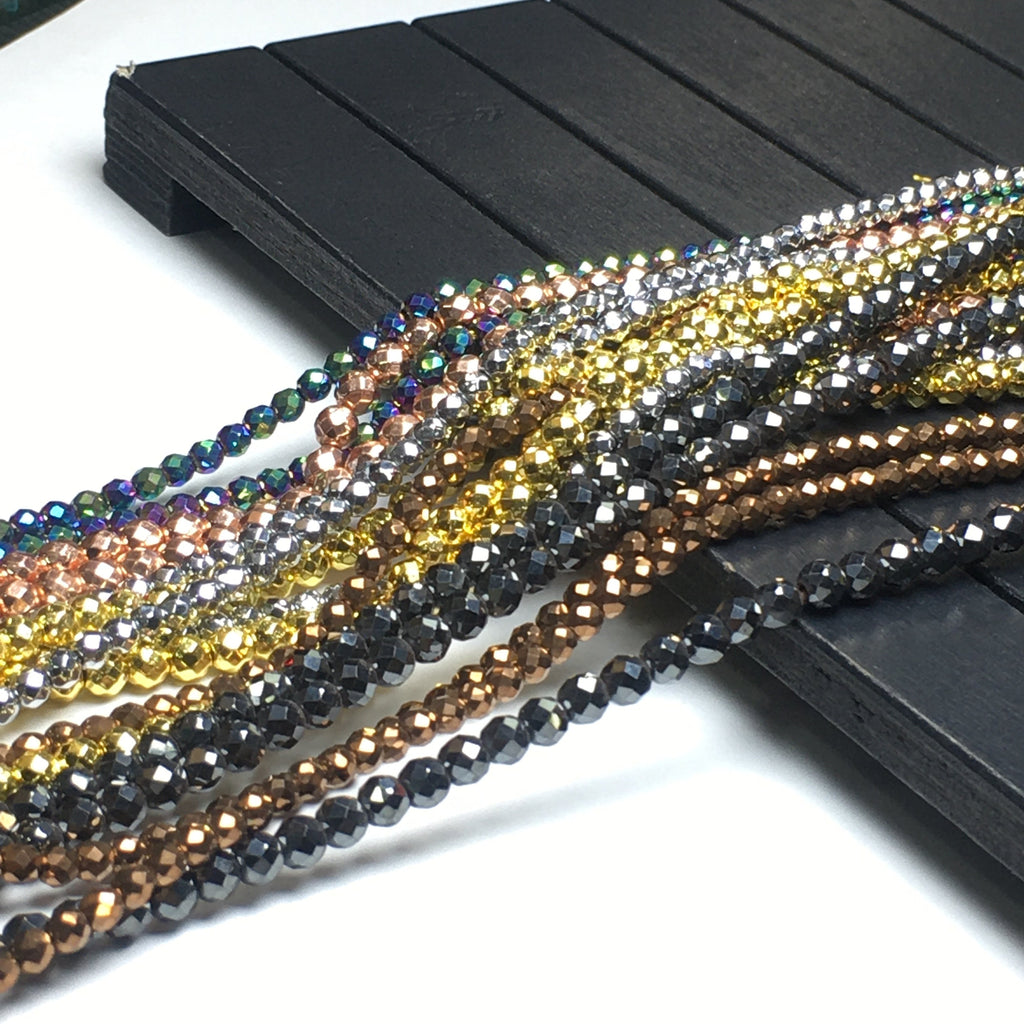 4mm Faceted Round Hematite Beads