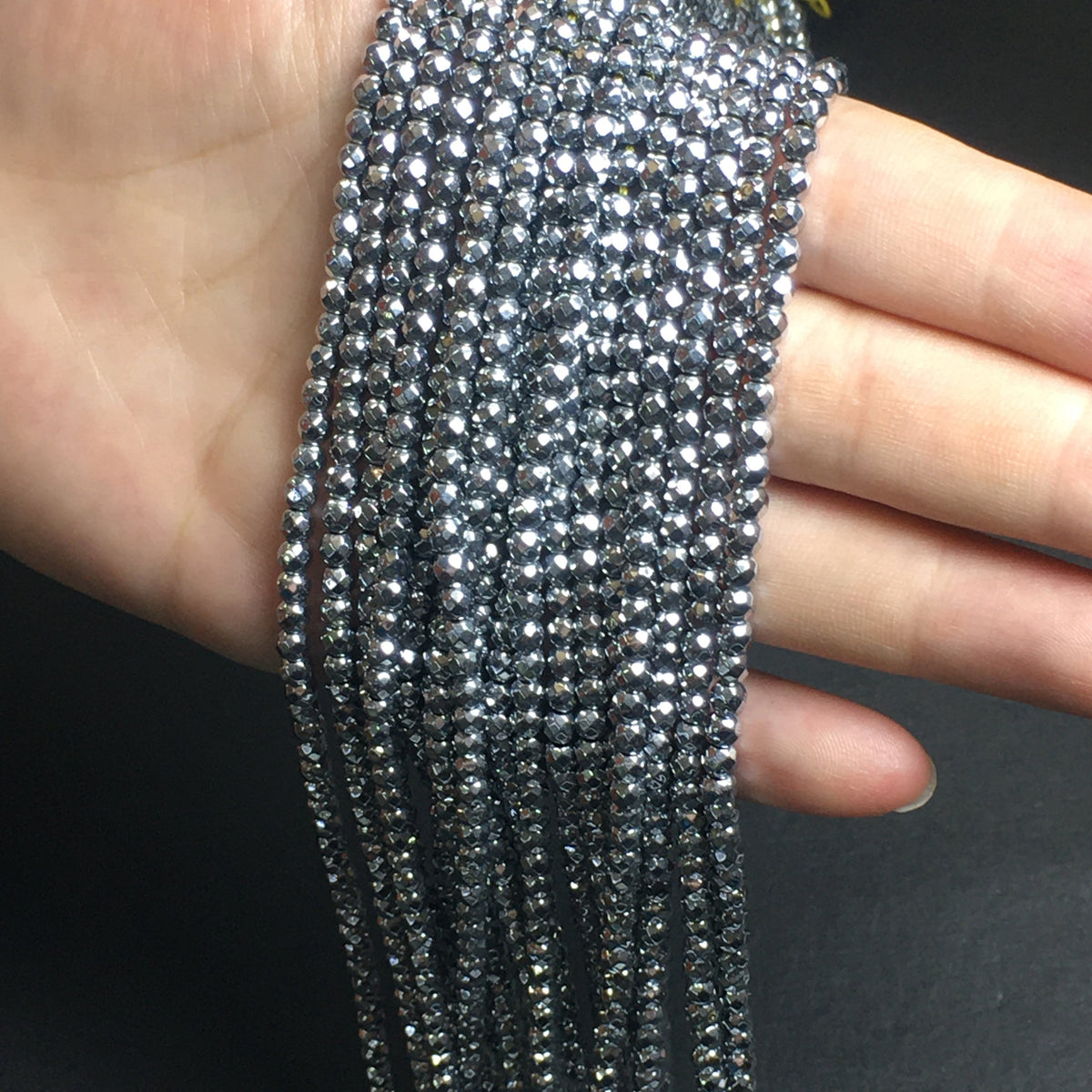 4mm Faceted Round Hematite Beads