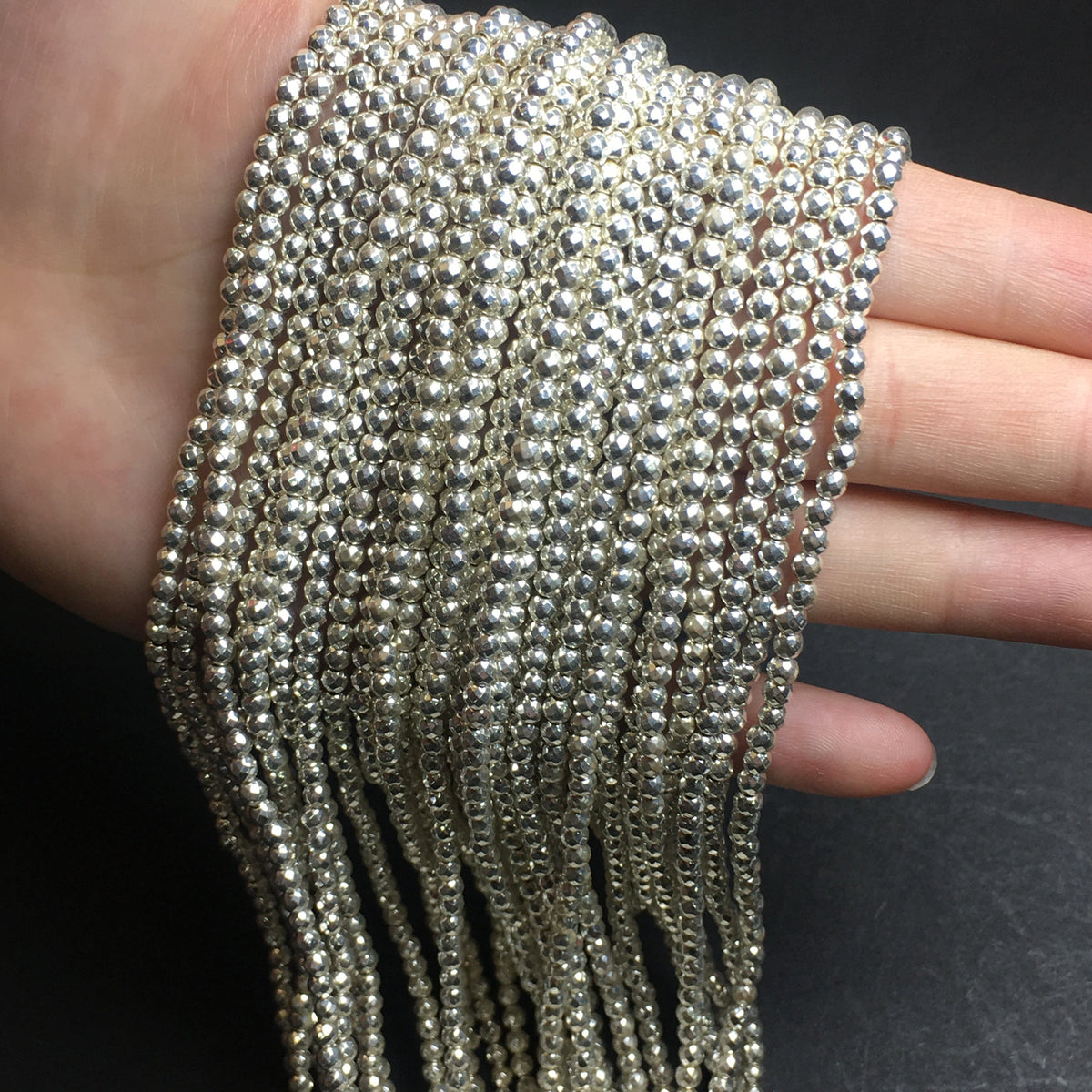 4mm Faceted Round Hematite Beads