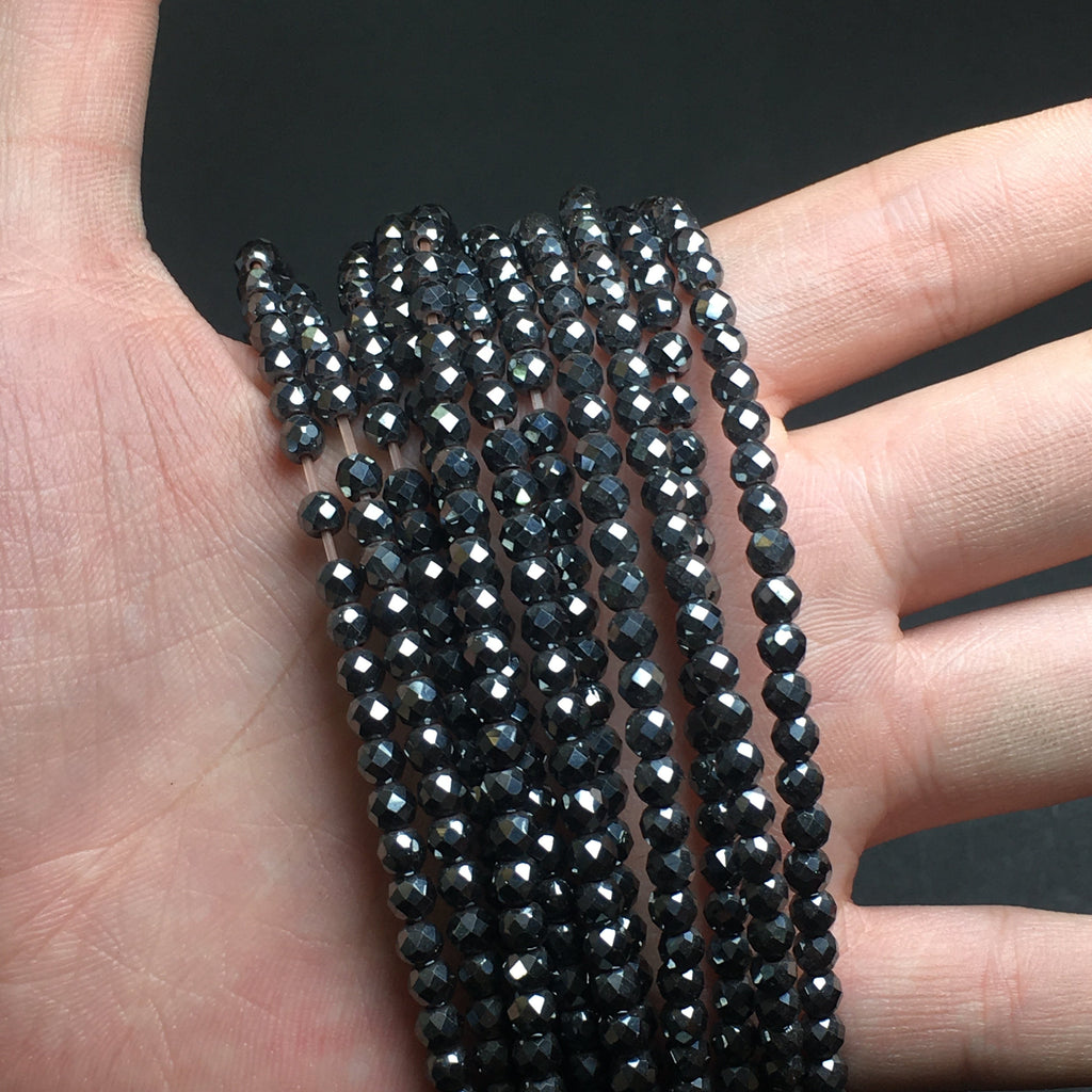 4mm Faceted Round Hematite Beads