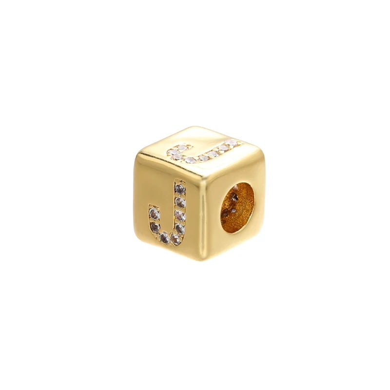 1PCS Gold Color 8x8mm Square A-Z Letter Beads