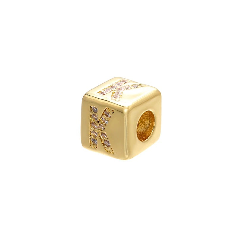 1PCS Gold Color 8x8mm Square A-Z Letter Beads